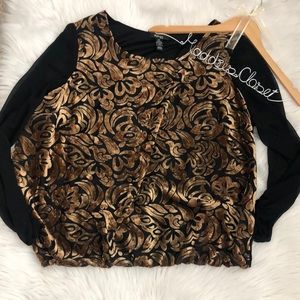 Style & Co women’s chiffon gold velvet cutout top 2X
